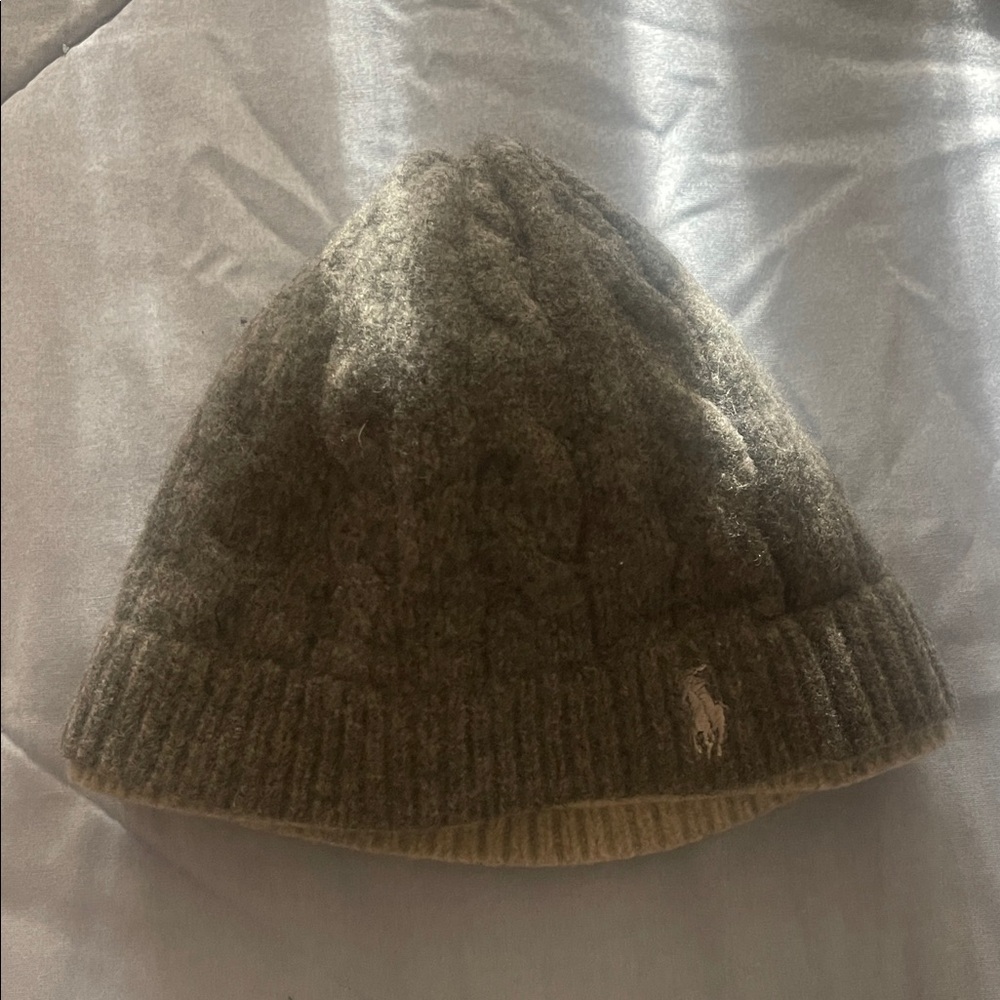 Ralph Lauren Olive Gray Cable-Knit Beanie